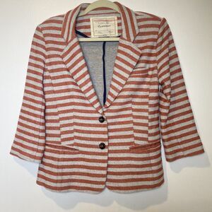 Cartonnier Anthropologie Coral Gray Striped Blazer Women's S Preppy Coastal